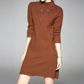 Bar Drop Mock Neck Long Sleeve Knit Dress
