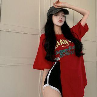 Side-slit Printed Loose T-shirt