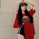 Side-slit Printed Loose T-shirt