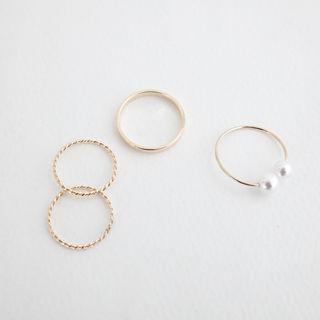 Stacking Ring Set Of 4 (faux-pearl / Twist) Gold - One Size