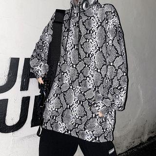 Snakeskin Print Long-sleeve Hooded Sweatshirt