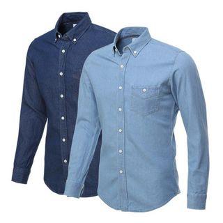 Contrast-button Denim Shirt