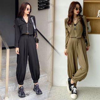 Set: Cropped Zip-up Jacket + Jogger Dress Pants