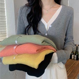 Mock-neck V-neck Cardigan