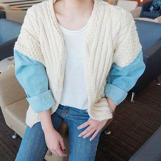 Panel-sleeve Knit Cardigan Multicolor - One Size