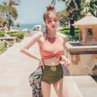 Set: Knotted Hem Bikini Top + High-waist Bottom