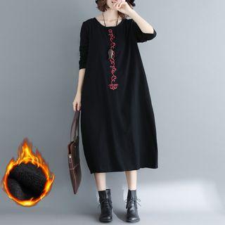Ethnic Embroidered Fleece-lined Long Sleeve Dress
