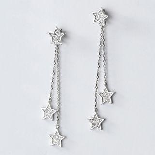 925 Sterling Silver Rhinestone Star Dangle Earring 1 Pair - Silver - One Size