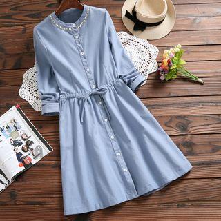 Long-sleeve Stand Collar Shirt Dress