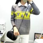 Inset Shirt Patterned Sweater