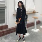 Color-block Long-sleeve Loose-fit Dress Black - One Size