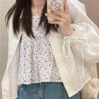 Drawstring-cuff Open-front Jacket / Floral Print Camisole Top
