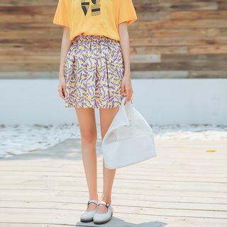 Floral Print Pleated A-line Mini Skirt