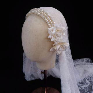 Flower Faux Pearl Wedding Veil White - One Size