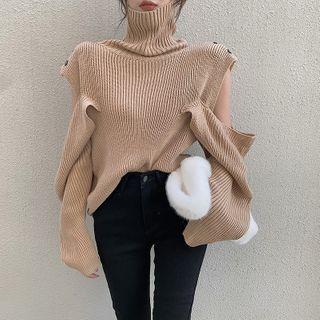 Turtleneck Ribbed Cut-out Sweater / Straight-leg Pants
