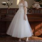 Puff-sleeve A-line Wedding Dress