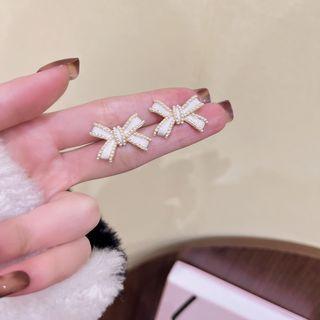Bow Beaded Stud Earring / Clip-on Earring