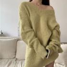 V-neck Oversized Sweater Yellowish Green - One Size