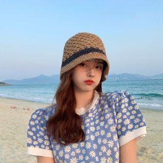 Color-block Straw Bucket Hat