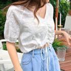 Tie-front Cropped Crochet Blouse White - One Size