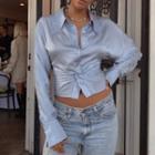 Long Sleeve Knotted Crop Shirt