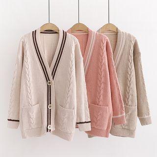 Contrast Trim Cable-knit Cardigan