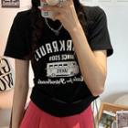 Short-sleeve Print Side Drawstring T-shirt