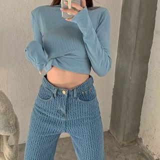 Long-sleeve Plain T-shirt / Straight Leg Jeans