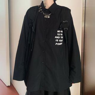 Long-sleeve Lettering Print Shirt Black - One Size