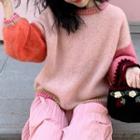 Color Panel Sweater Mauve Pink - One Size