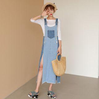 Color-block Denim Suspender Dress