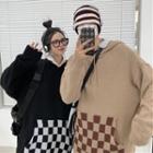 Checkerboard Panel Hooded Sweater