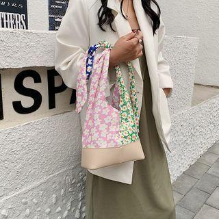 Floral Print Panel Tote Bag As Shown In Figure - One Size