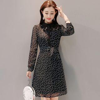 Lace Panel Print A-line Chiffon Dress