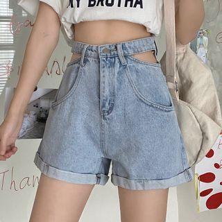 Cut-out High-waist Denim Short