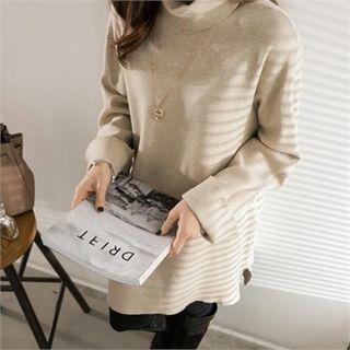 Turtle-neck Wide-sleeve Knit Mini Dress
