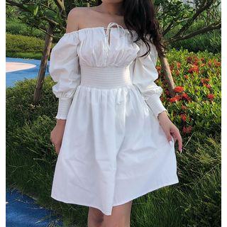 3/4-sleeve Smocked A-line Dress