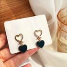Sterling Silver Heart Drop Earring 1 Pair - Gold & Black - One Size