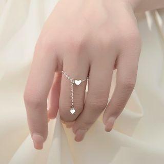 Heart Chained Sterling Silver Ring