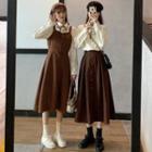Long-sleeve Shirt / Midi A-line Skirt / Pinafore Dress