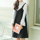 Buckled-strap Pinafore Dress / Long-sleeve Mock-neck Top
