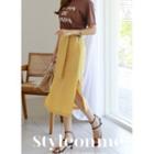 Belted Dual-pocket Slit Long Skirt