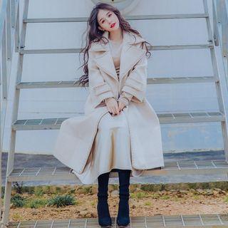 Notch Lapel Snap Button Midi Coat