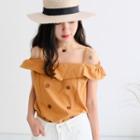 Open Shoulder Double-breasted Short-sleeve Blouse