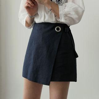 Metallic-detail Wrap-front Skirt