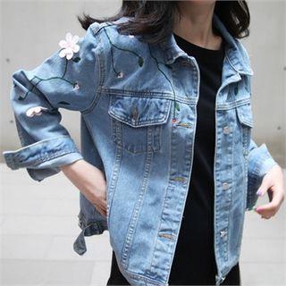 Appliqu  Denim Jacket Light Blue - One Size