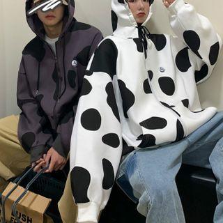 Cow Print Zip-up Hoodie