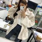 Long-sleeve Tie-waist Shearling Coat Off-white - One Size