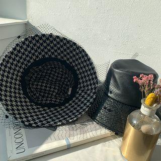 Check / Dot Lined Pleather Hat