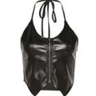 Halter Zip-up Faux Leather Camisole Top